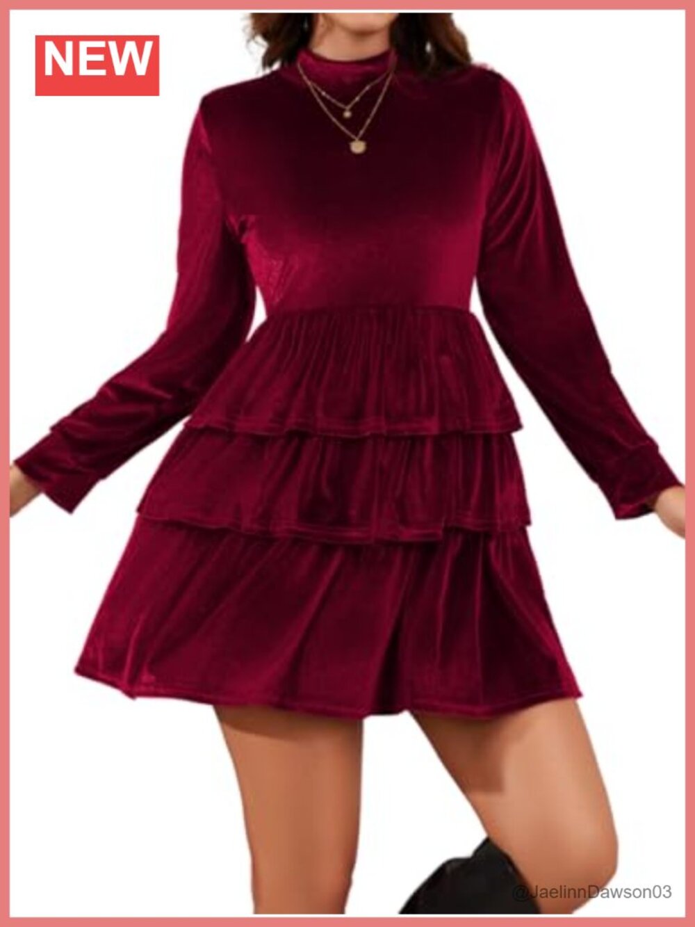 Women Mock Neck Long Sleeve Ruffle Mini Velvet Dress